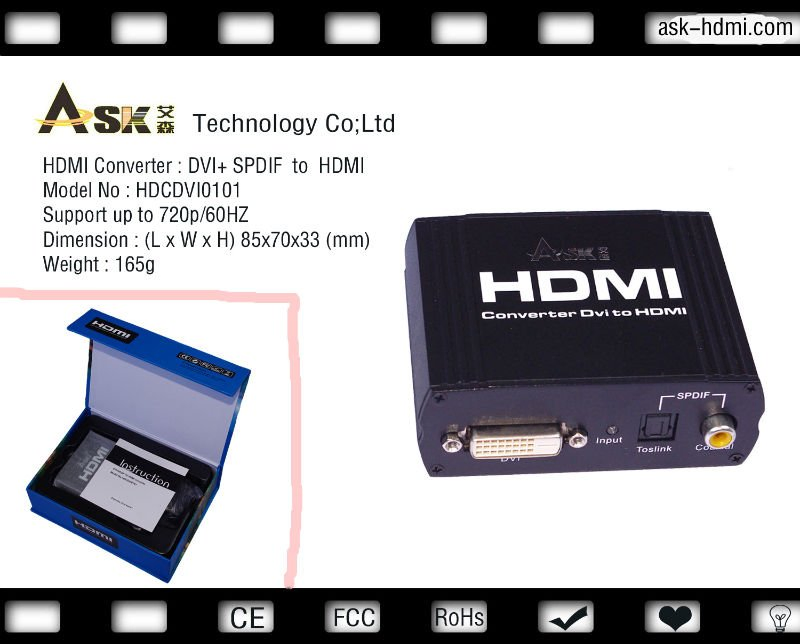 Конвертер DVI+Spdif в HDMI