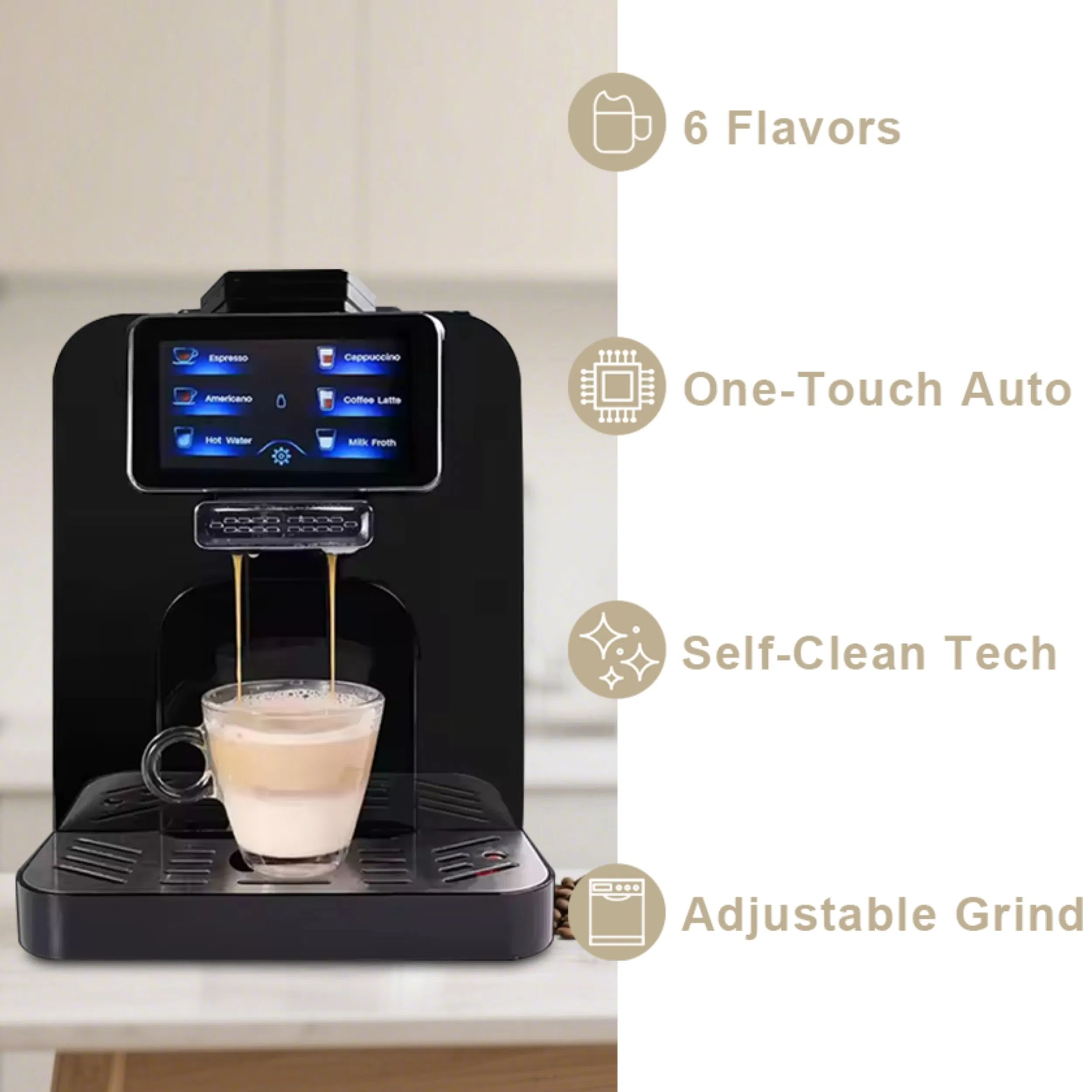 Longbank Wholesale Best Selling High Quality Italy Ulka 19bar 1480W Fully Automatic Espresso Coffee Making Machine with Grinder