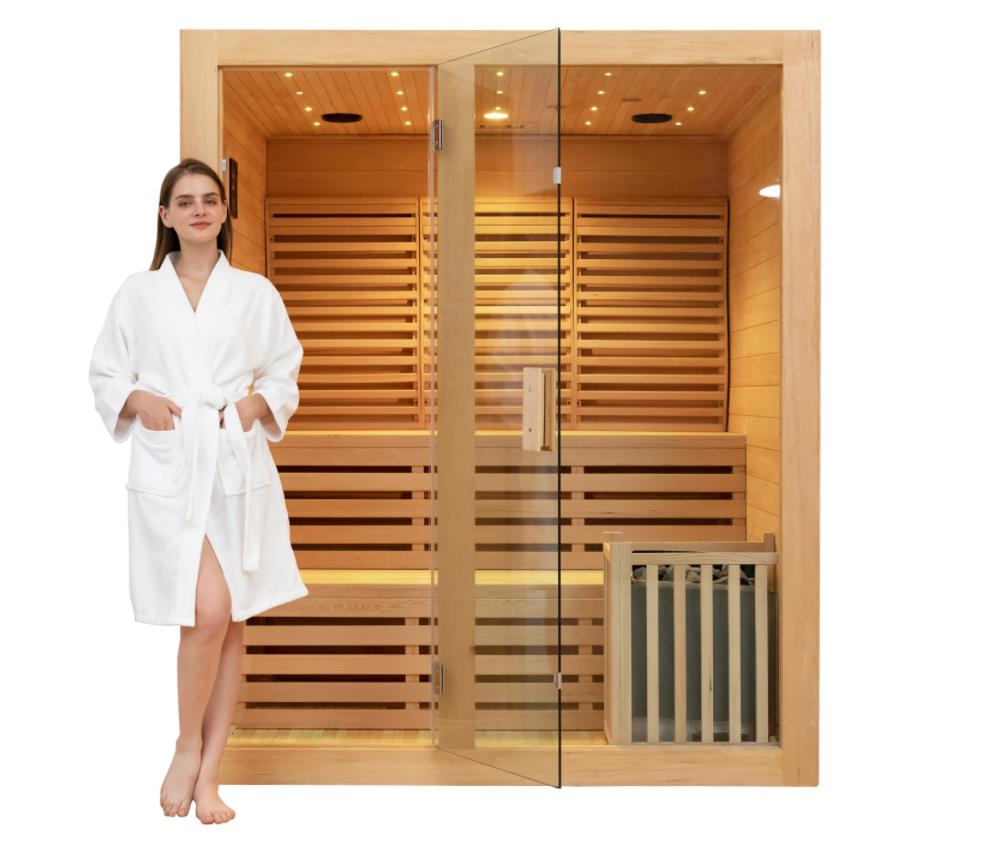 Финская сауна для дома с печкой и камнями