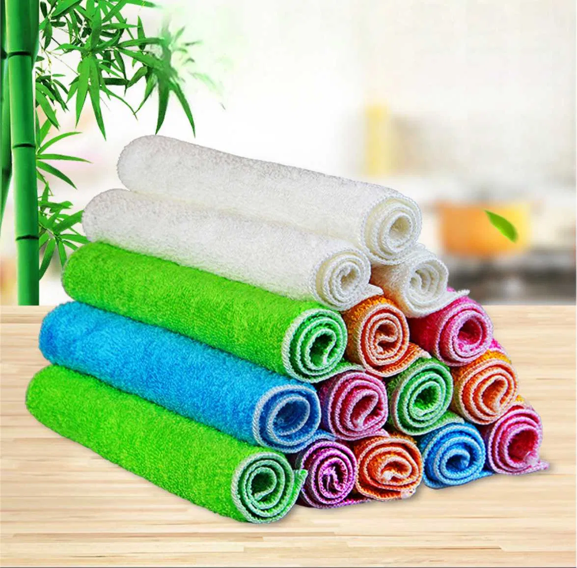 Custom Double Layer Extra Thick Bamboo Fiber Dish Wash Cloth Kitchen Towels