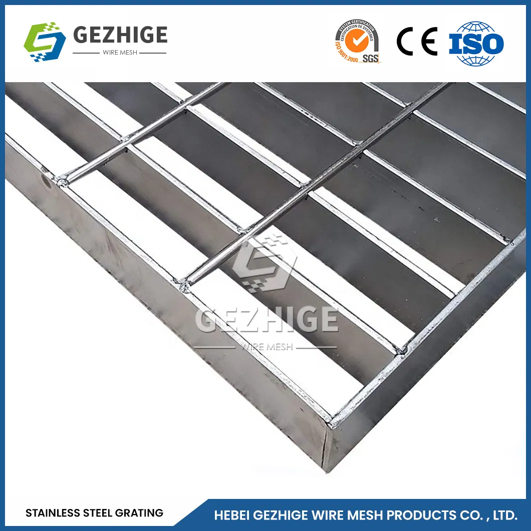 Gezhige Stainless Steel Drain Grate Outdoor Factory Construction Material Ss Steel Grating China 60 80mm Bearing Bar Pitch Heavy Duty Stainless Steel Grating