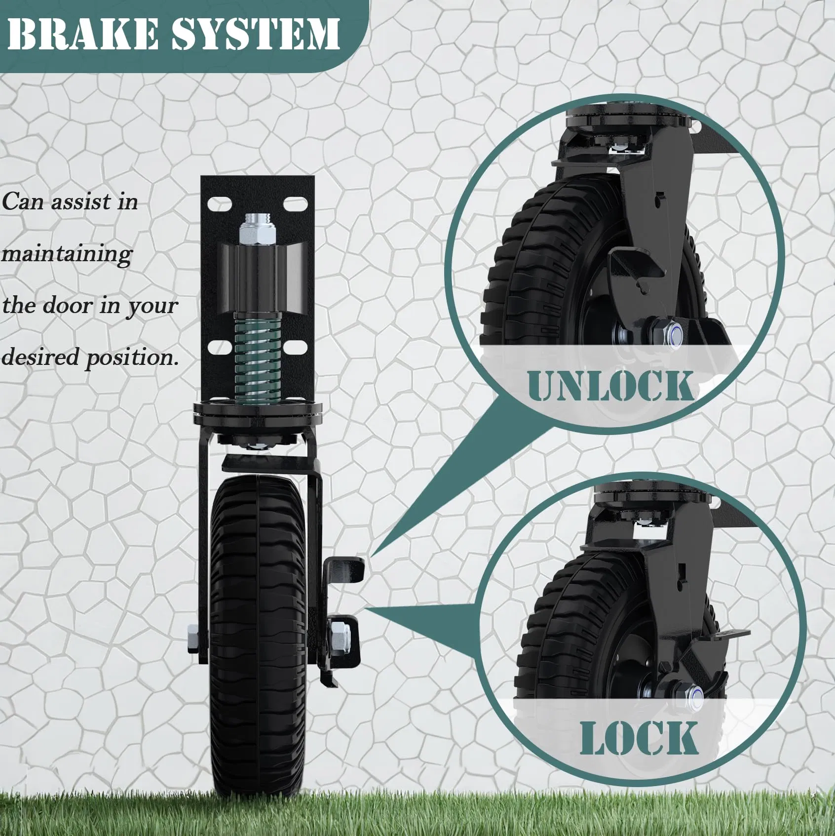 8 Inch Door Caster with Brake for Tube and Wood Gates