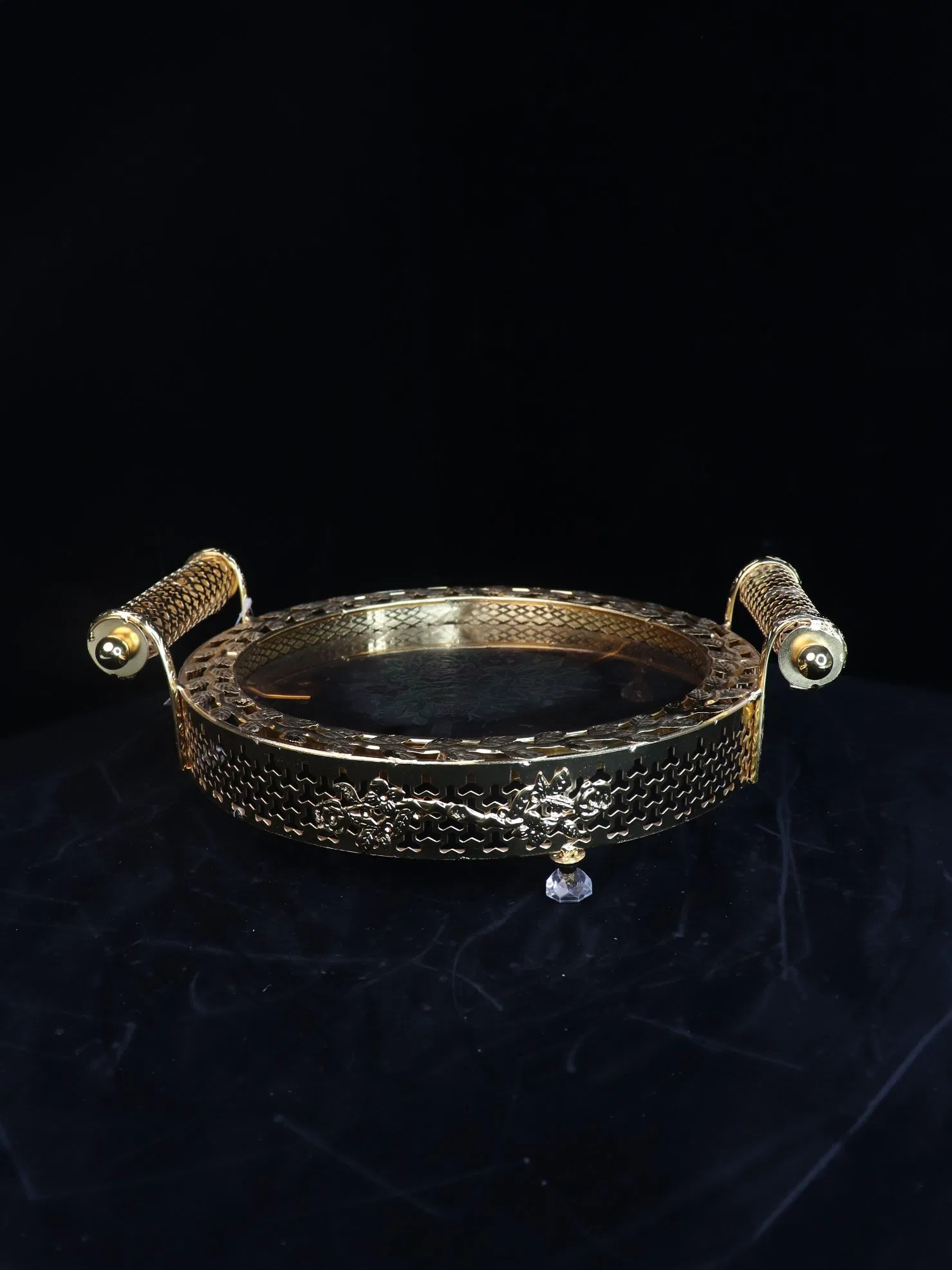 Elegant Glass Fruit Plate with Stunning Gilded Ironwork Design
