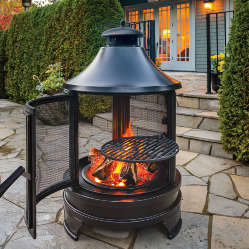 Fire Pit Outdoor Wood Burning, 49in Firepit with Mesh Screen, Poker