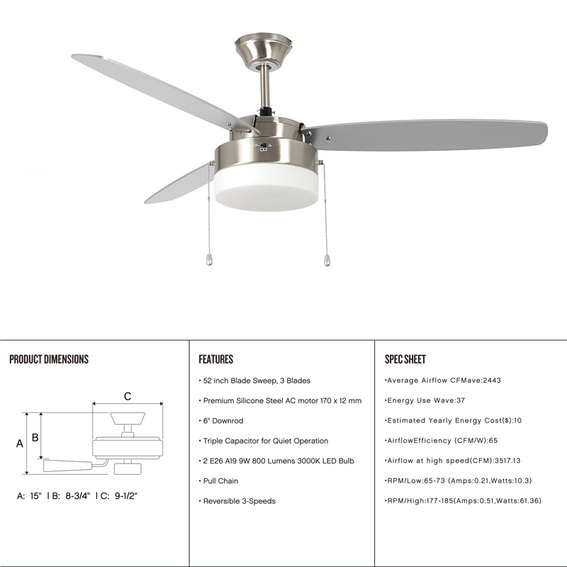 AC DC Ceiling Fan Industry Fan Cooling Fan with Lighting for Bedroom Dinning Room Modern Decorative Fan with Lamp