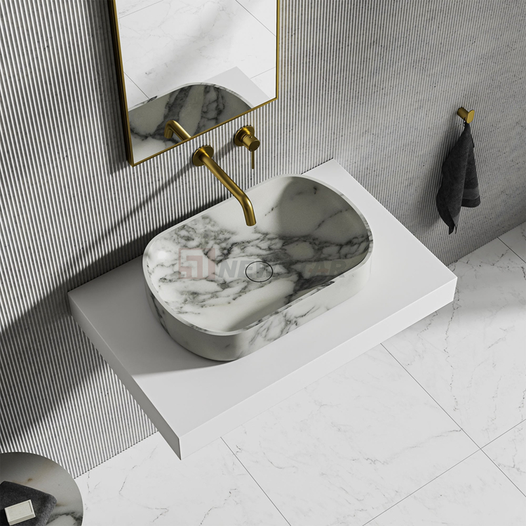 Newstar Hot Selling Arabescato White Marble Wash Sink Counter Basin Marble Washbasin for Bathroom