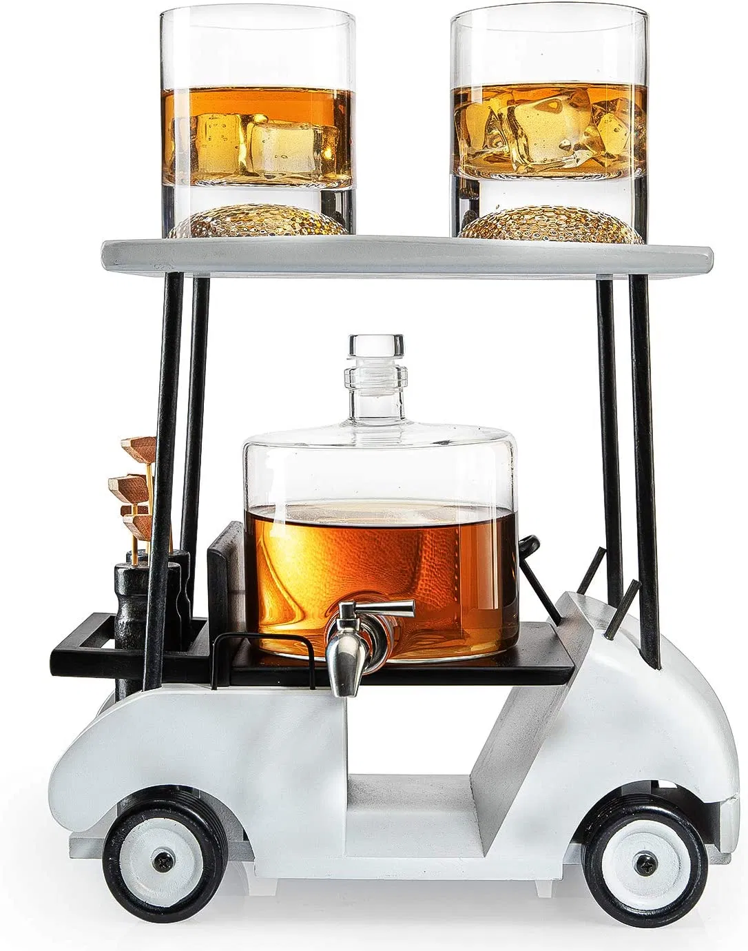 Golf Whiskey Tumblers Premium Gift for Men High Borosilicate Glass Modern Car Decanter Set with 26oz 2 Whiskey Glasses