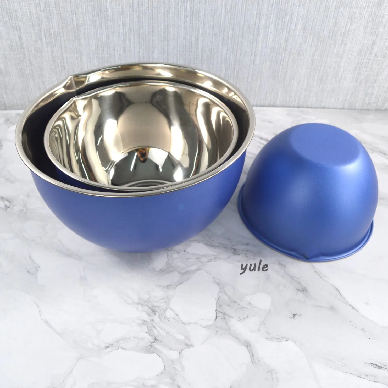 Factory Wholesale Kitchenware blue Color Salad Fruit Vegetable Bowl Food Grade Material Stainless Steel Mixing Bowl with Lid