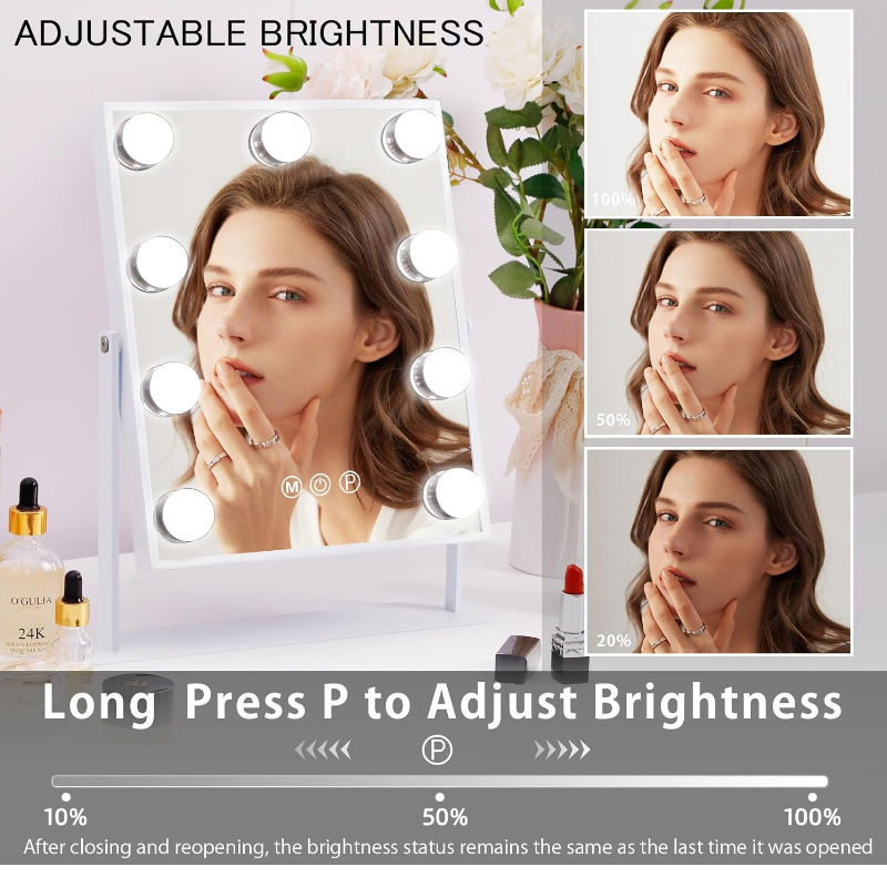 Vanity Lights Hollywood Lighted Makeup Mirror with Dimmable LED Bulbs 3 Colors