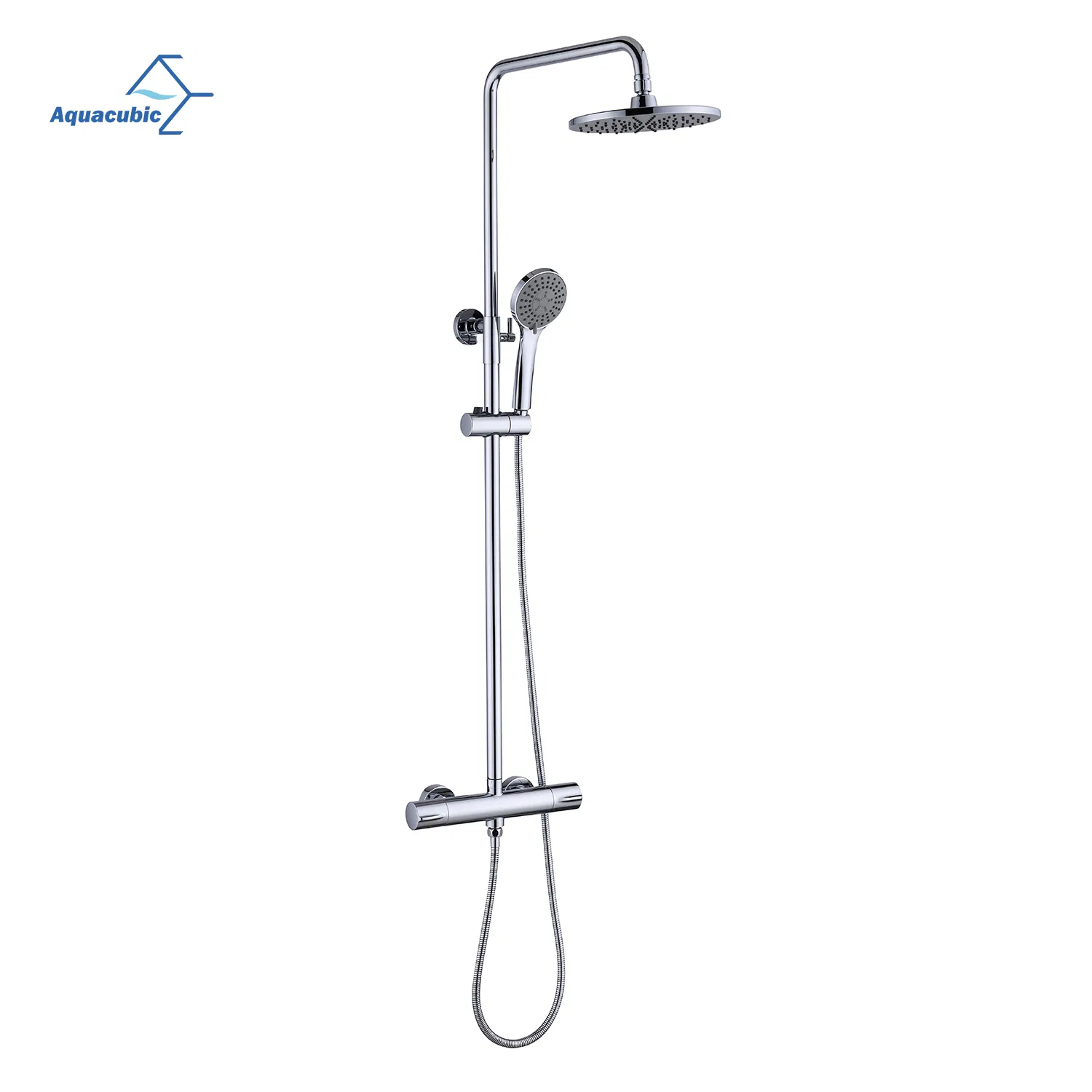 Aquacubic Thermostatic Shower System, 8 Inch Rain Shower Faucet Sets with Adjustable Slide Bar