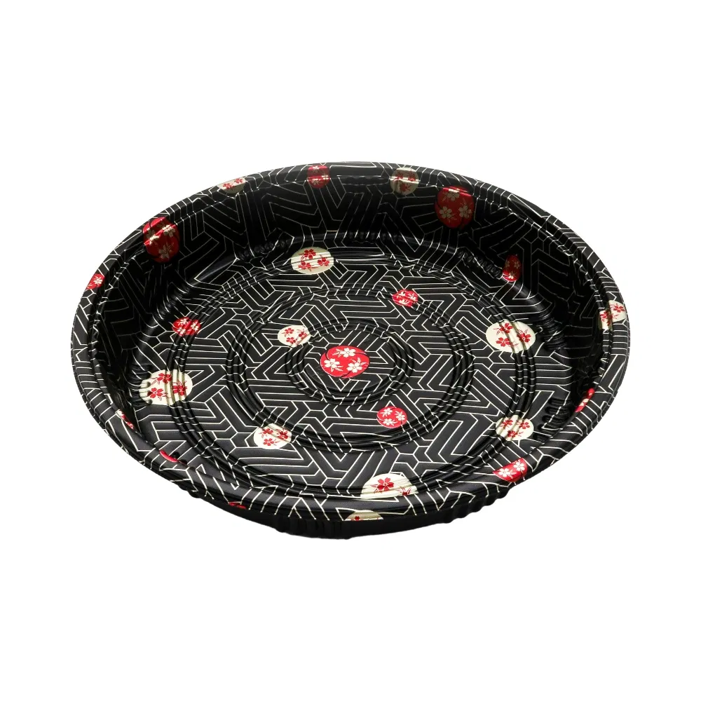 High-Quality Takeout Plastic Sushi Fruit Food Packaging Round Disposable Desserts Food Container Reusable Sushi Roll Party Tray with Clear Lid
