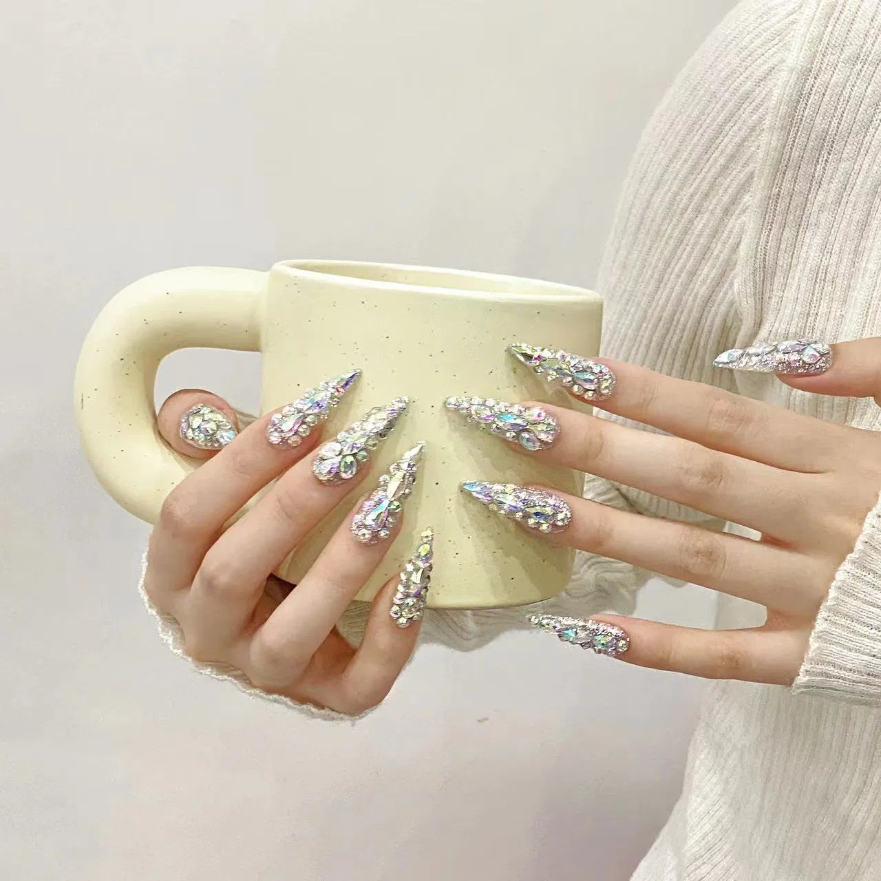 Purely Handmade Wearable Nails Full-Diamond Flash Nail Art Patches