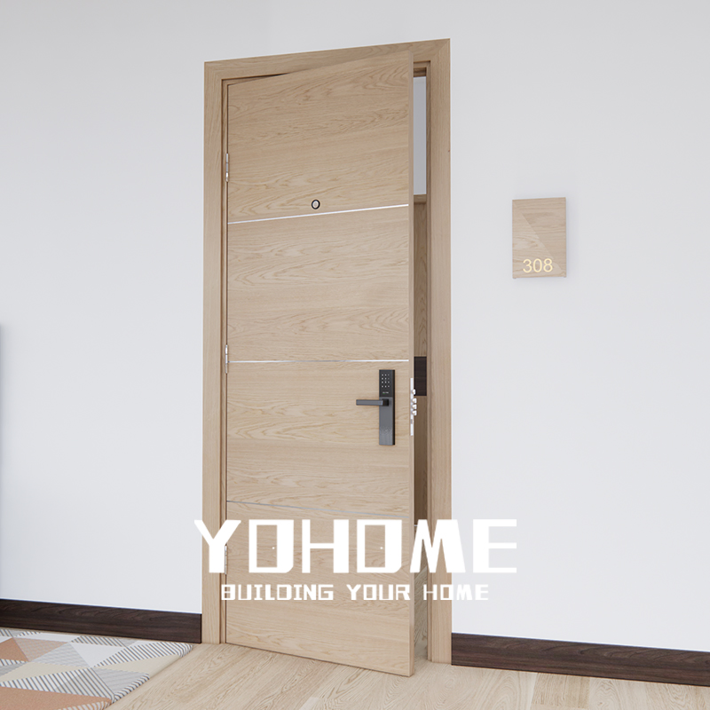 UL Fire Rated Apartment Soundproof Hotel Solid Core Wood Interior Black Bedroom Door