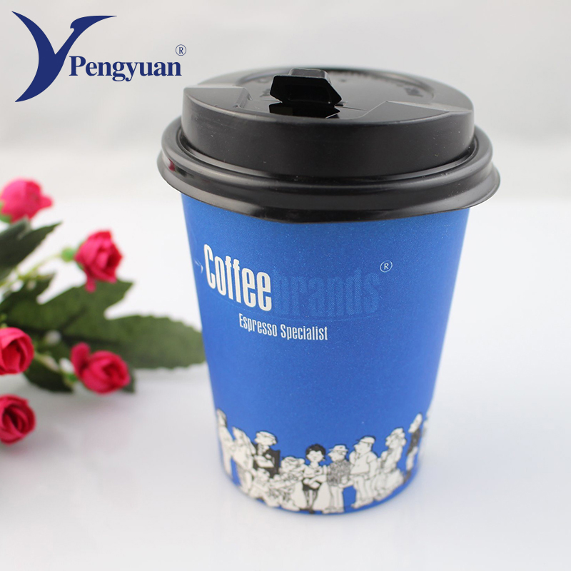 Disposable White Color Single Coffee Paper Cup with Lid