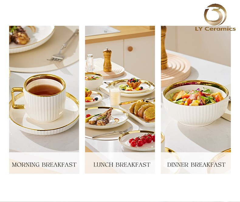 32-Piece Tableware Set Featuring Golden Rim Design Porcelainware Ceramic Tableware