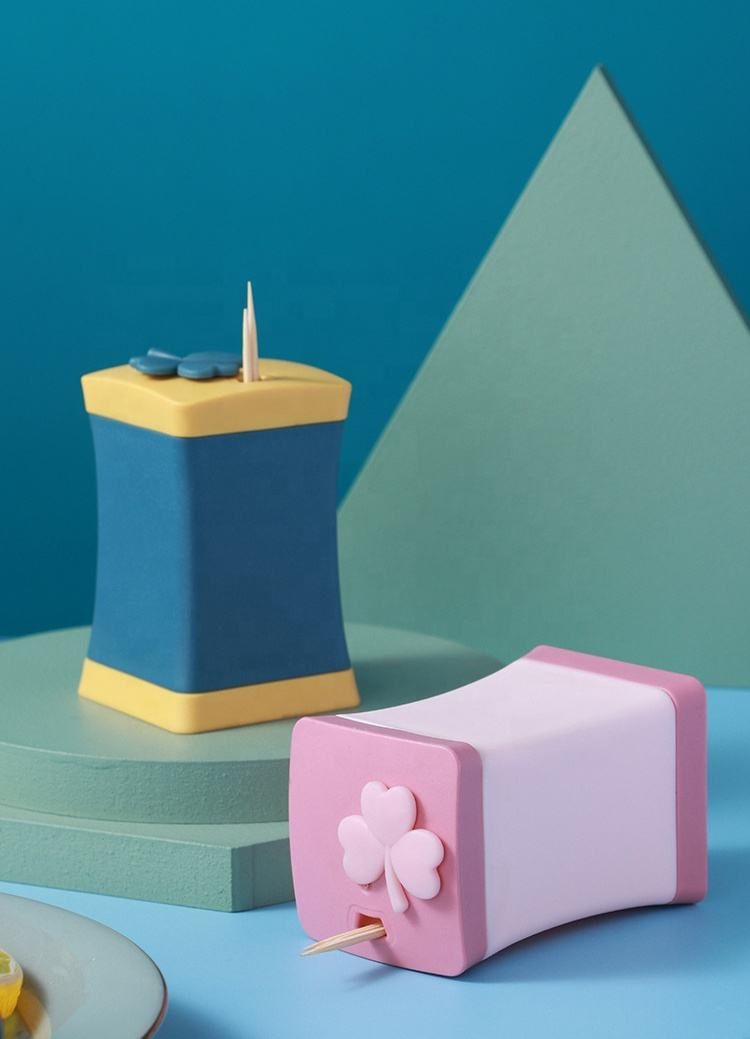 Creative Slim Waist Toothpick Dispenser with Leaf on Lid