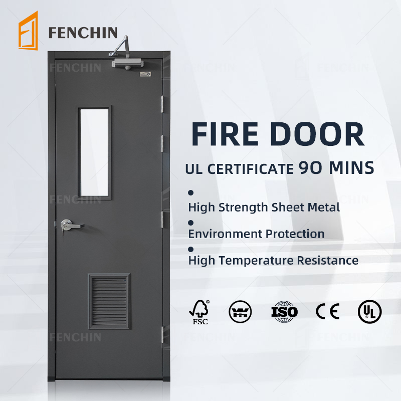 UL Stainless Aluminium Alloy Steel Metal Entry Anti Fire Proof Rated Exit Doors Gcc with Glass Window
