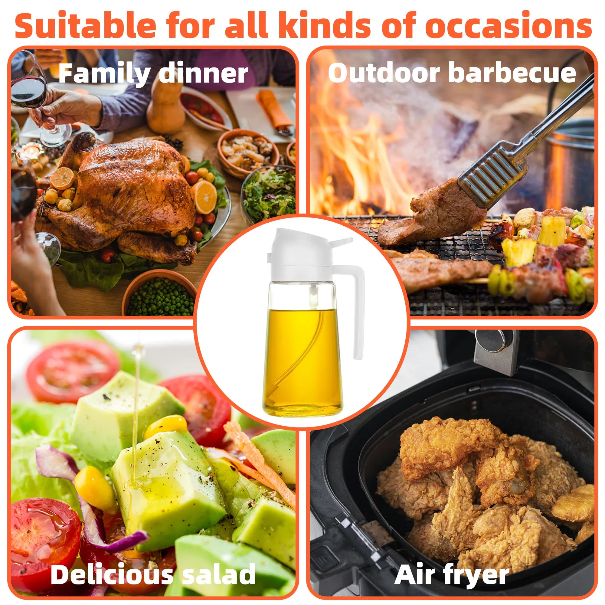 2025 2 in 1 470ml 16oz Portable Kitchen Cooking Glass Bottle Oil Spray Mist Dispenser and Olive Oil Sprayer with Pour Spout