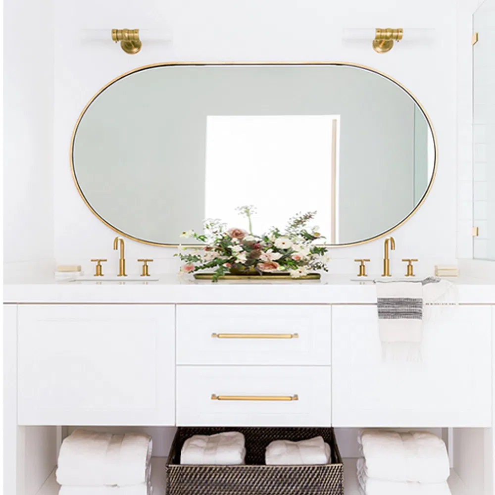 High Quality Wall Mounted Metal Decorative Cosmetic Bronze Bathroom Full Length Mirror