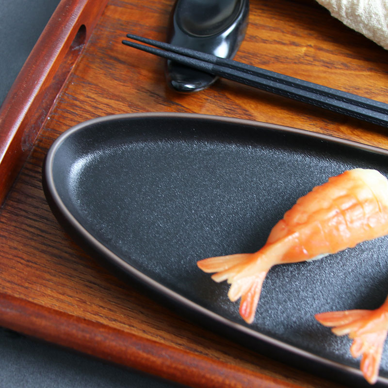 Japanese Yakisakana Rectangular Plates Black Porcelain Plates with Sauce Dishes