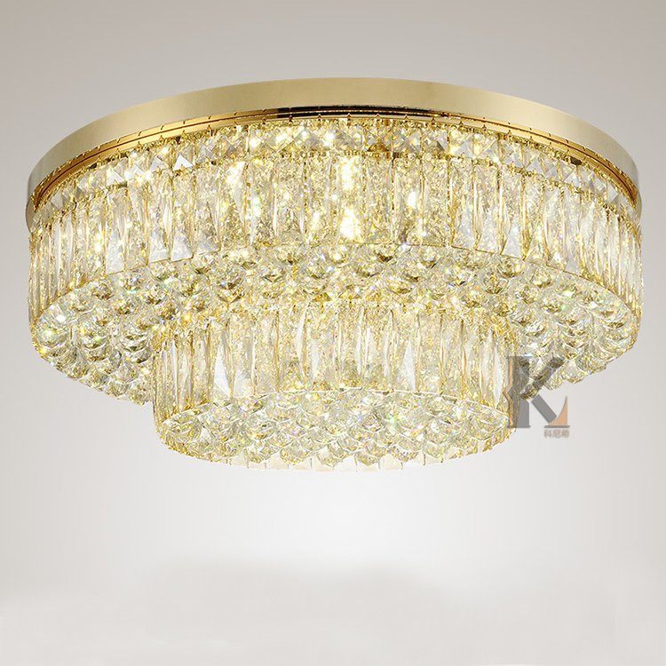 Zhongshan Guzhen Luxury Gold Metal LED Hanging Lamp Ceiling Hotel for Living Room Modern K9 Crystal Chandelier Lighting