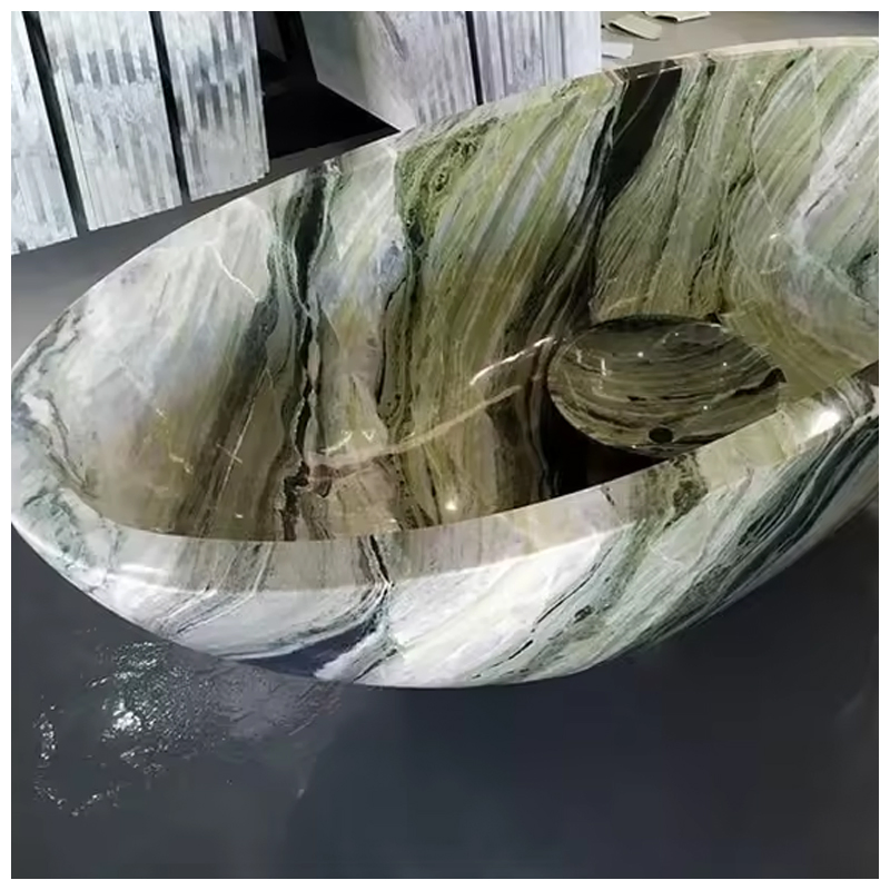 Chinese Floor Standing Oval Shangri La Green Marble Bathtub