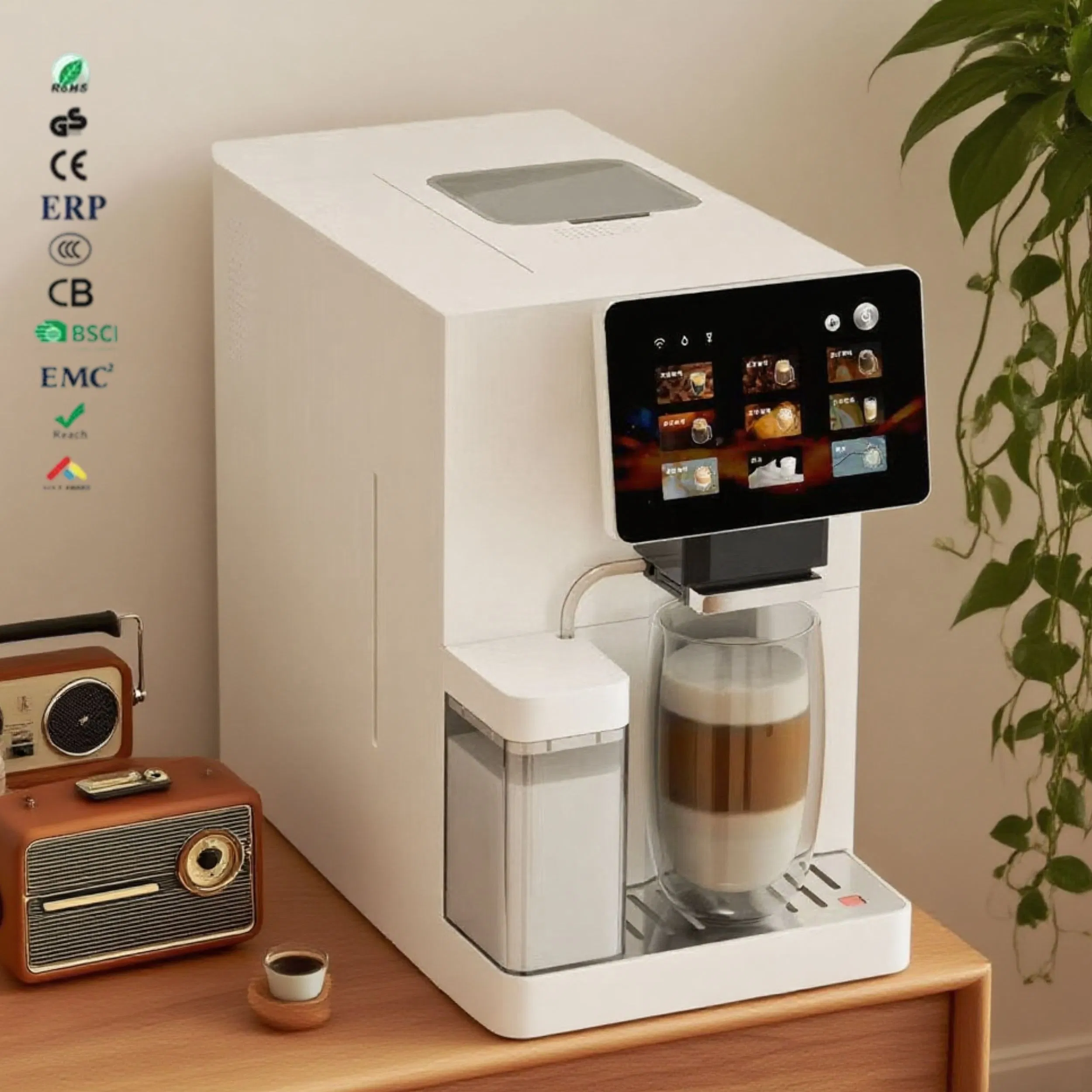Longbank New Wholesale Home Professional Tuya WiFi Fully Automatic 9 in 1 Italian 19/20 Bar Espresso Coffee Machine with Grinder