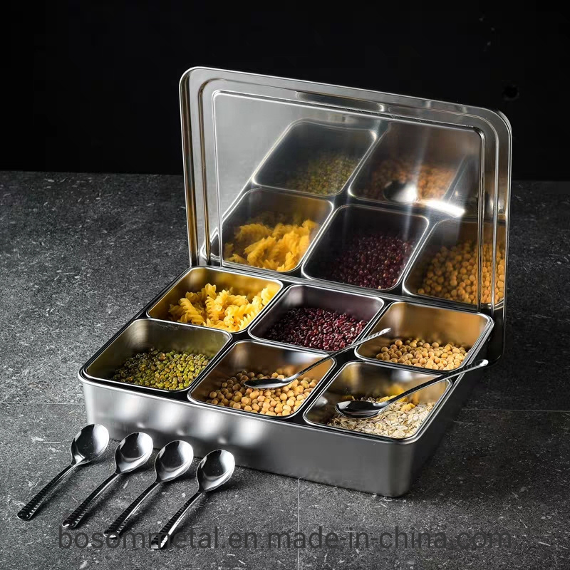 Stainless Steel Sauce Sugar Salt Spice Storage Box Set Kitchenware Restaurant 6/8compartment Seasoning Untensil Box