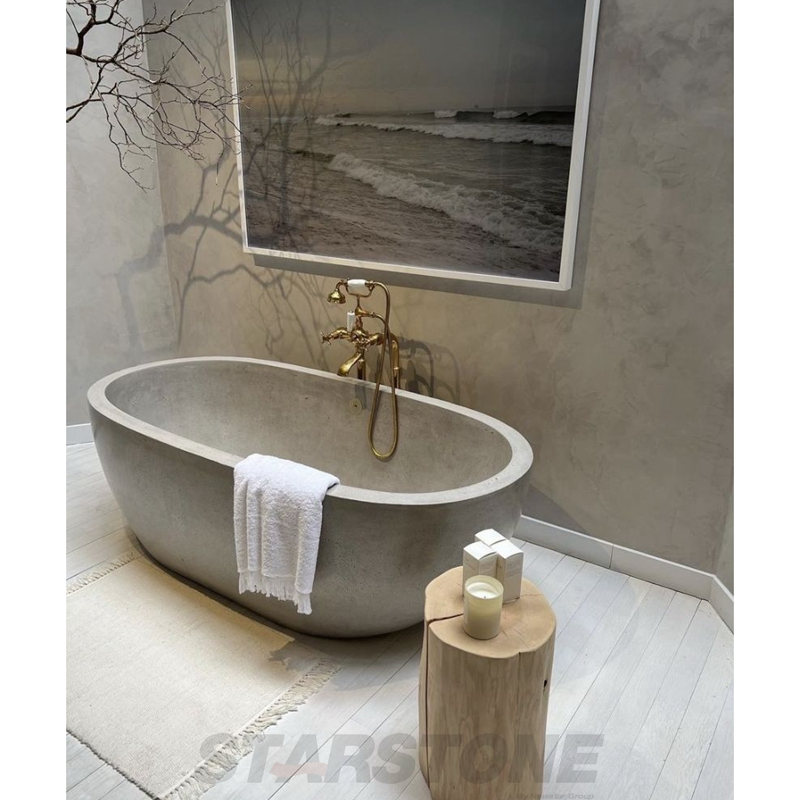 Мраморная ванна ручной работы, бежевая, отдельностоящая