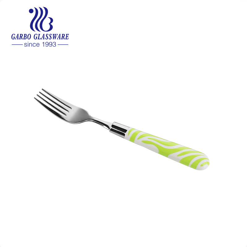 Wholesale Factory Stainless Steel Dinner Noodles Fork Metal Mirror Polish Silverware Fork with Customized Colored Pink Plastic Handle