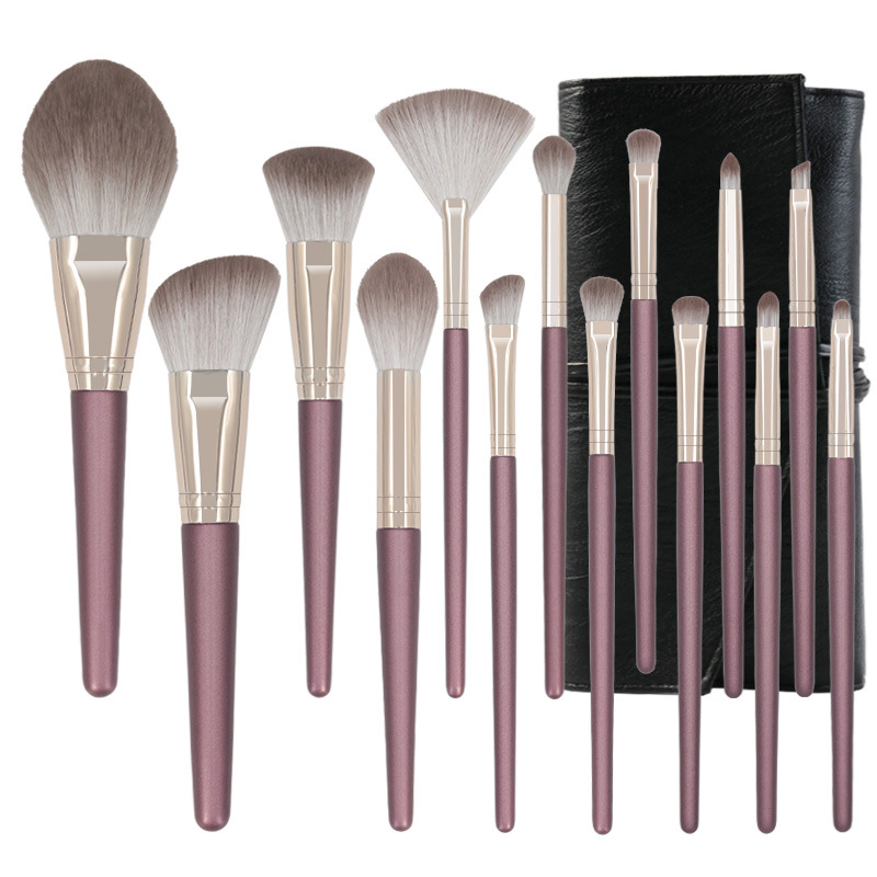 Yasna′ S New 14 Novice Makeup Brush Set Suits Super Soft Makeup Brush Purple Cloud Wood Handle Beauty Tool