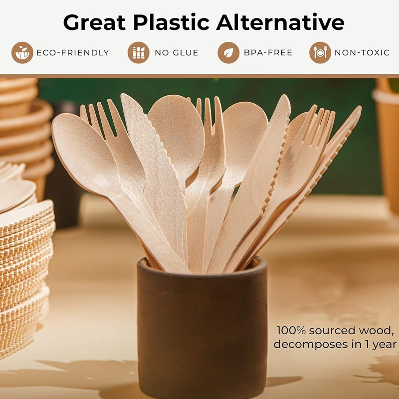 Wooden Fork Disposable Biodegradable Cutlery for Party Catering Made in China
