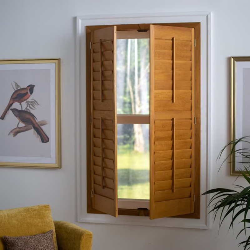 White Real Wood Plantation Shutters with PVC Blinds Modern Design Bay Window Sliding Roller Louver England