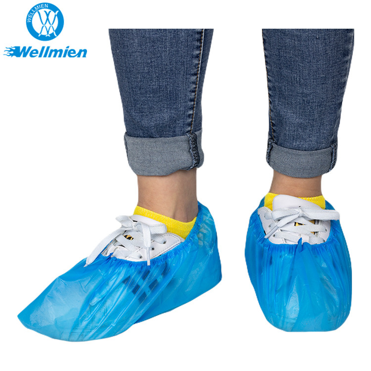 Machine-Made Blue Color Disposable Waterproof PE/CPE Plastic Shoe Cover for Laboratory