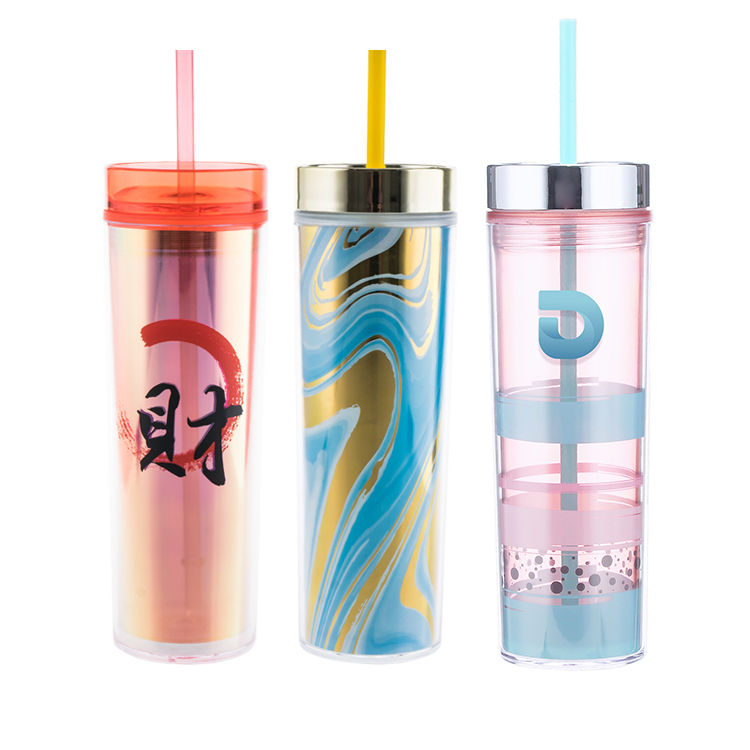 Eco-Friendly Water Bottles 16oz Skinny Tumbler Double Walled Acrylic Matte Plastic Bulk Tumbler