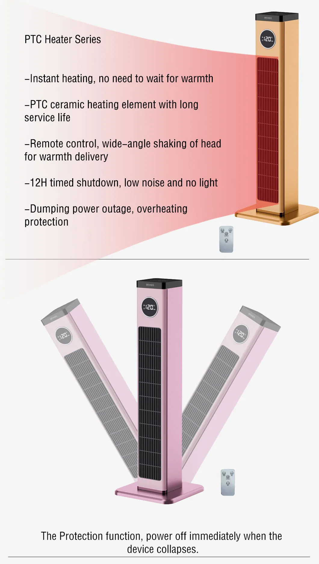 3000W Tower Fan PTC Heater with Timer