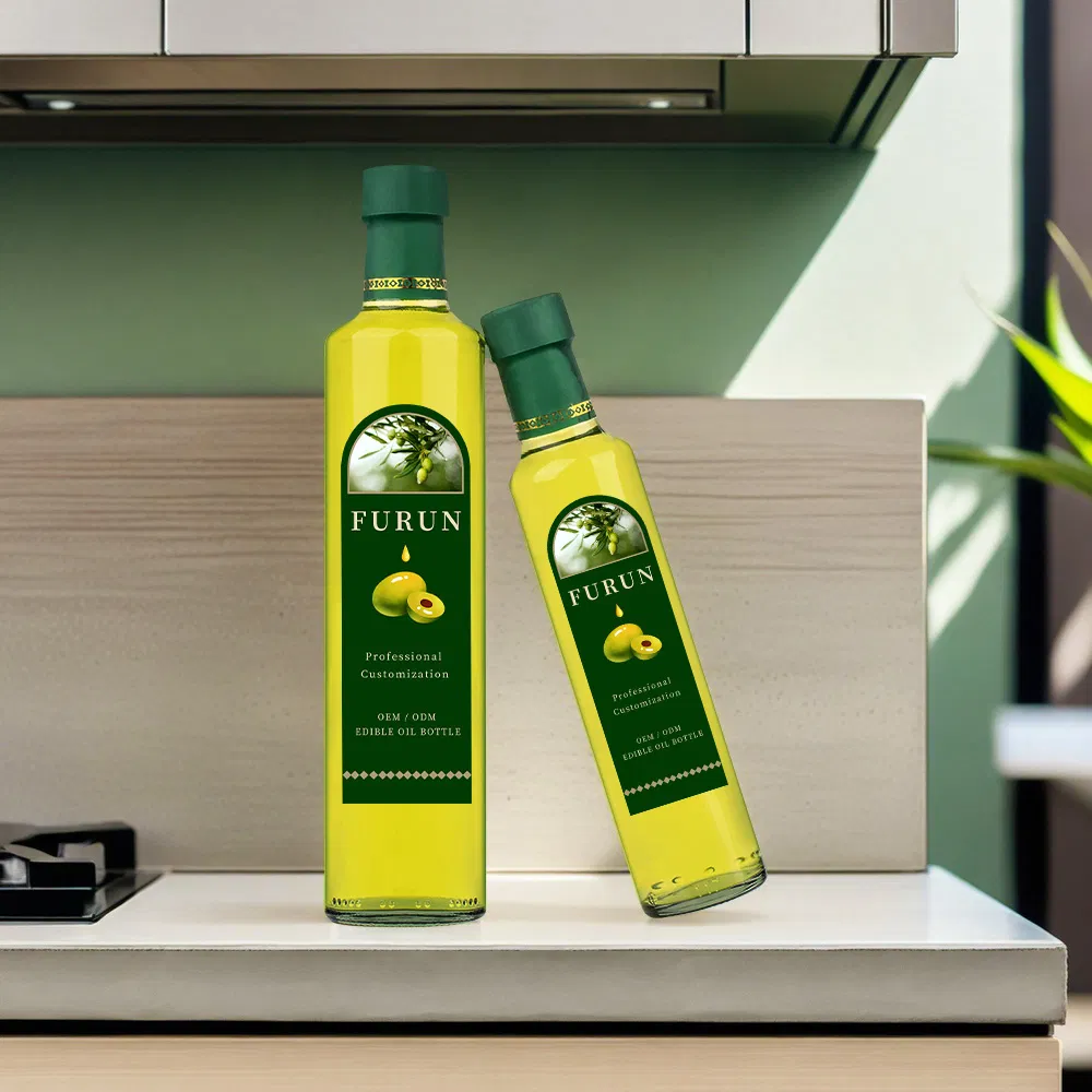Custom Wholesale Cooking Vinegar Sauce Condiment Clear Round Empty Glass Olive Oil Bottles for Kitchen