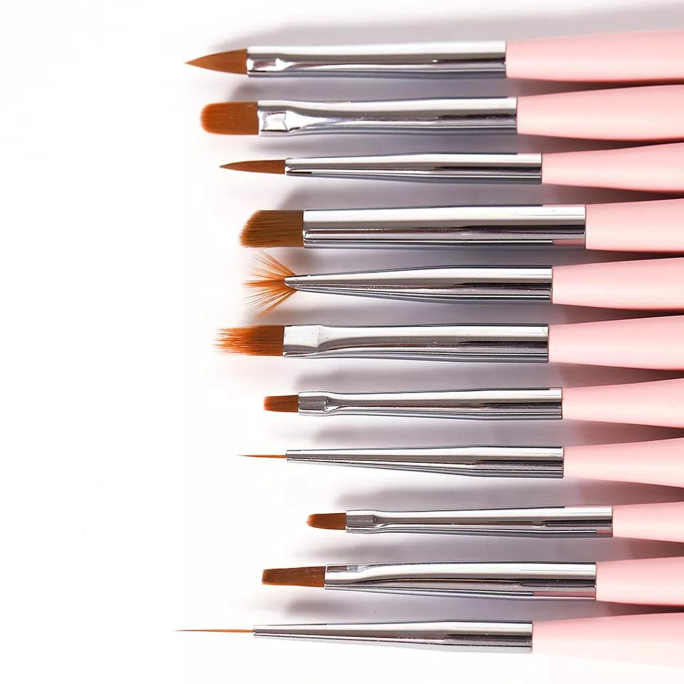 Pink 3D Kolinsky Pincel Liner Gel Drawing Nail Art Polish Brush Set