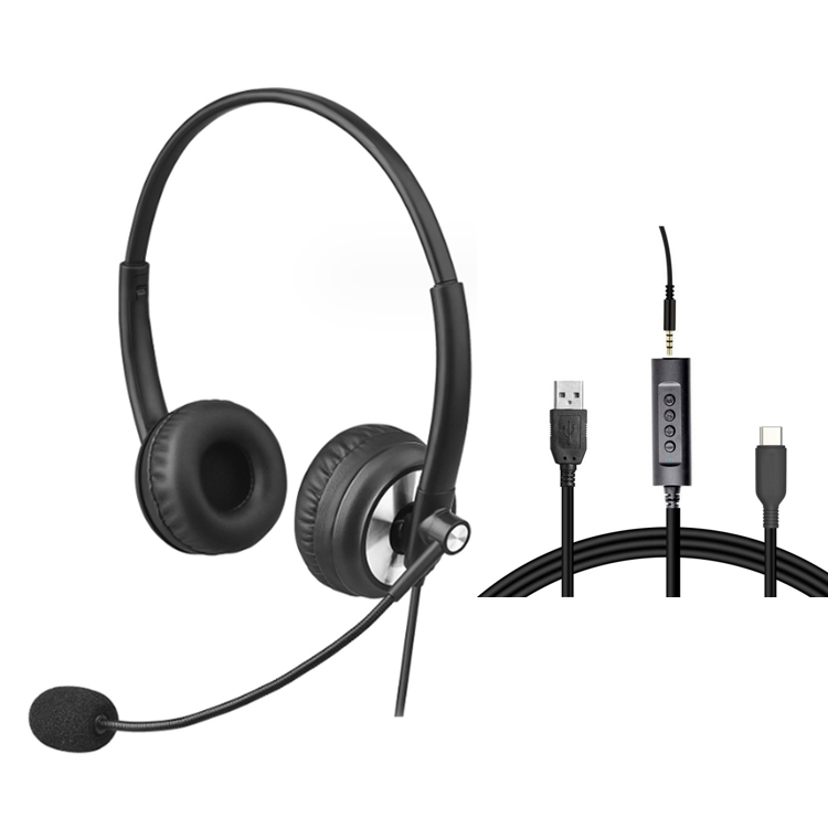 Universal 3.5mm USB Wired Business Headset with Mic Volume Control Mute Cancelling Telephone Operator Call Center Headphone