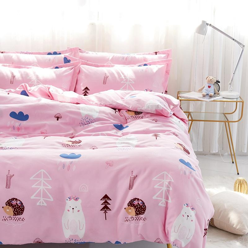 China Home Textile Exporter Rayon Fabric 4 PCS Printed Pink Color Comforter Cover Set