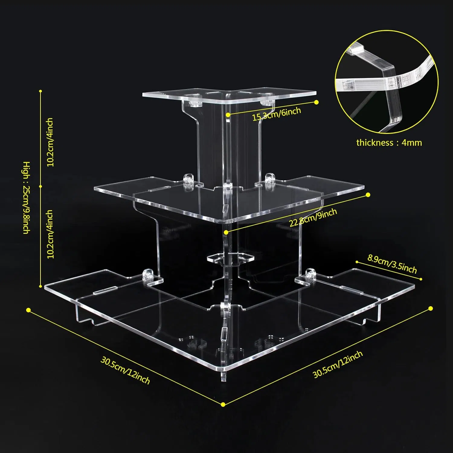 Acrylic Riser Display Shelf 3-Tier L-Shaped Platform for Amiibo Funko Pop Figures Perfume Cologne Organizer Cupcake Desserts Holder Crystals Collectibles Tablet