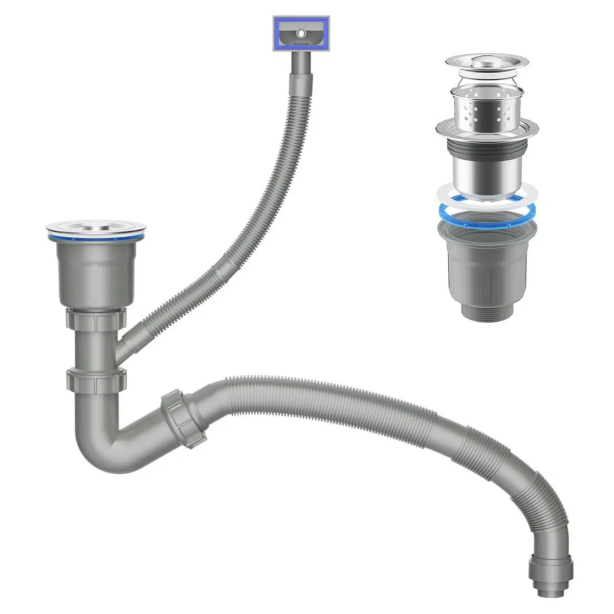 Universal High-Quality Stainless Steel Kitchen Sink Strainer with Removable Colander Basket