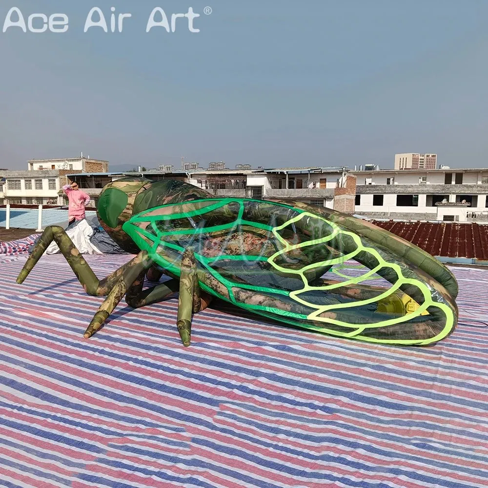 5m Long Inflatable Colorful Cicada with Wings and LED Lights Inflatable Animal for Outdoor Event Decoration or Party