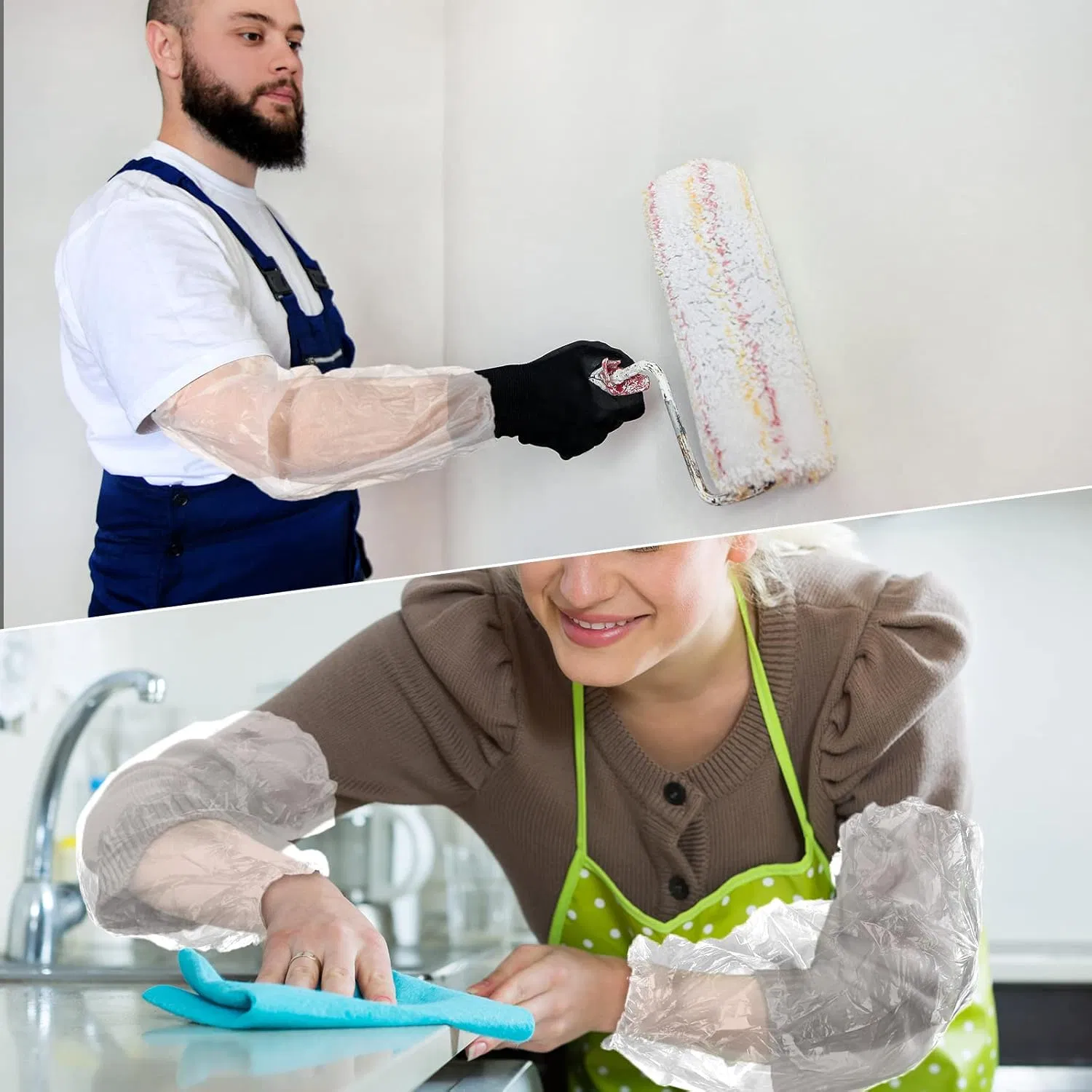 Disposable White Arm Sleeves, Plastic Oversleeves for Art Projects and Home Maintenance - White