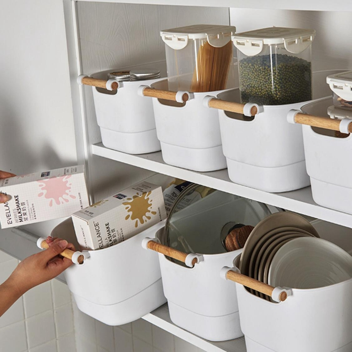 Stackable Storage Container for Organizing Bin with Handle for Shelves Pantry