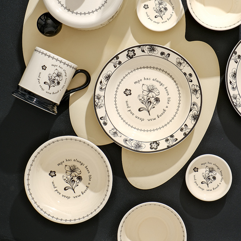 Nordic Style Ceramic Tableware Household Rice Bowl and Plate Set