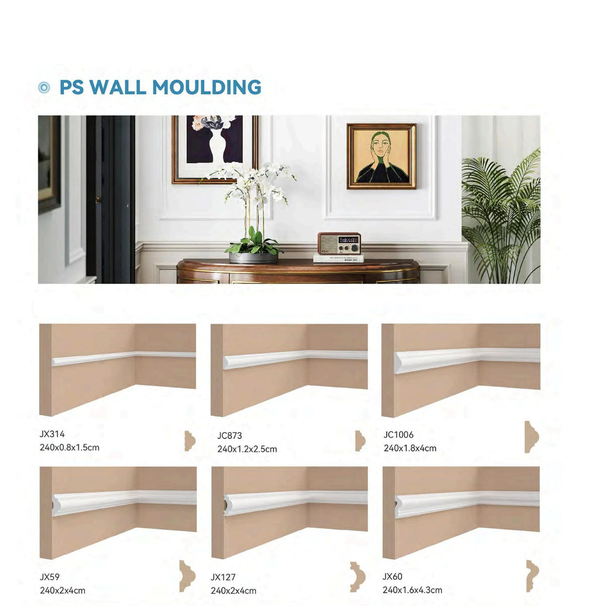 White Style Background Plate Skirting PS Moulding Cornice Flooring Profile PS Moulding