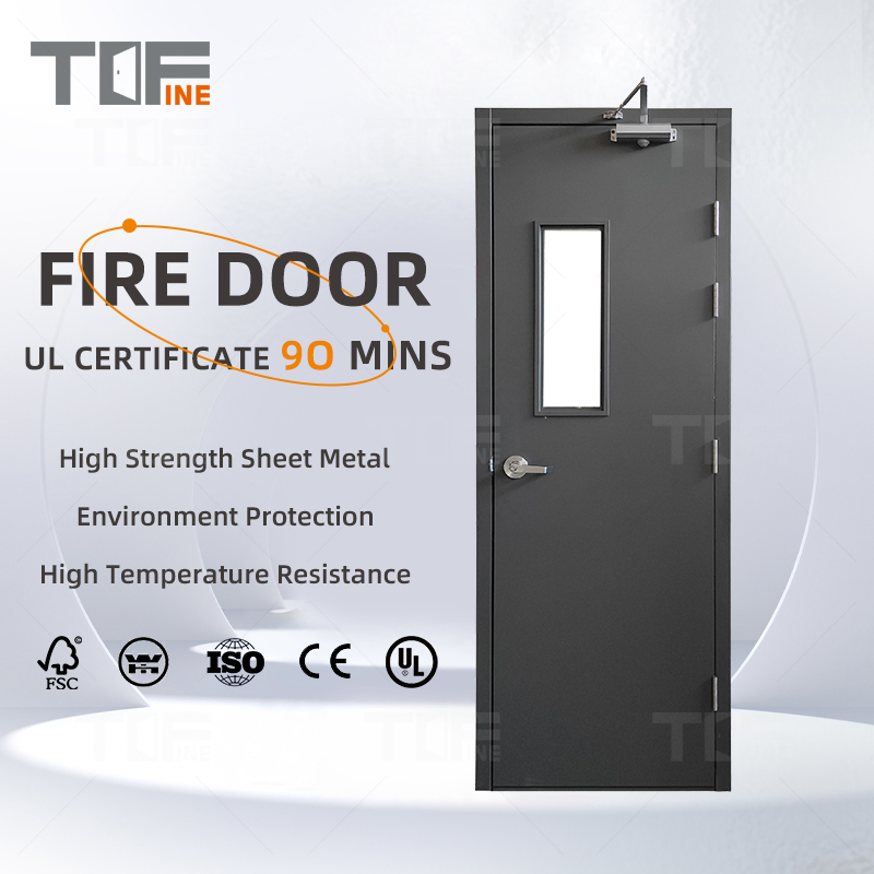 UL European Standard Modern Sliding Steel Single Leaf Internal Casement Fire Rated French Security Door with Jamb in Dubai