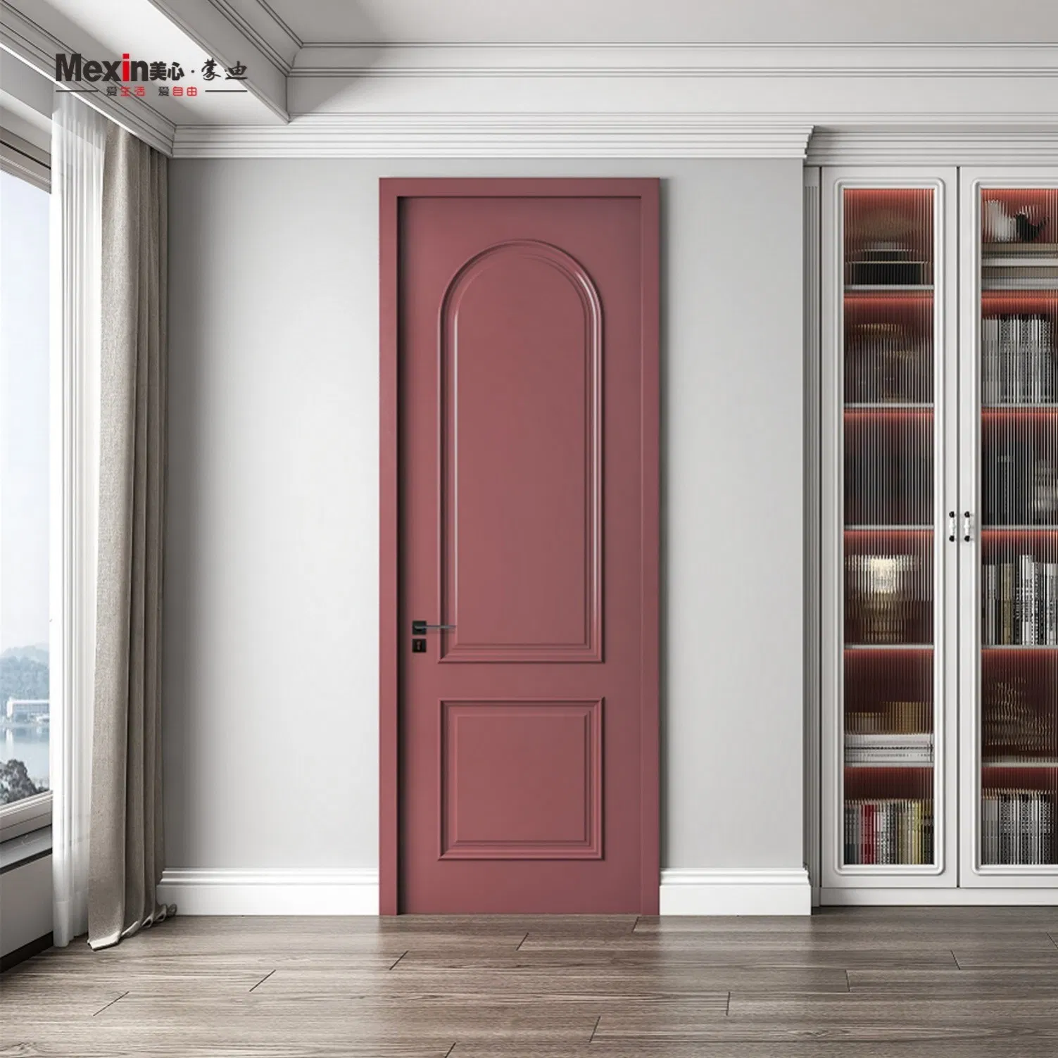 Mexin Wholesale Interior PVC WPC Fire Rated Wood Wooden Exterior Entry Door Black Entrance Security Door Price Modern Minimalist for Modern House Bedroom