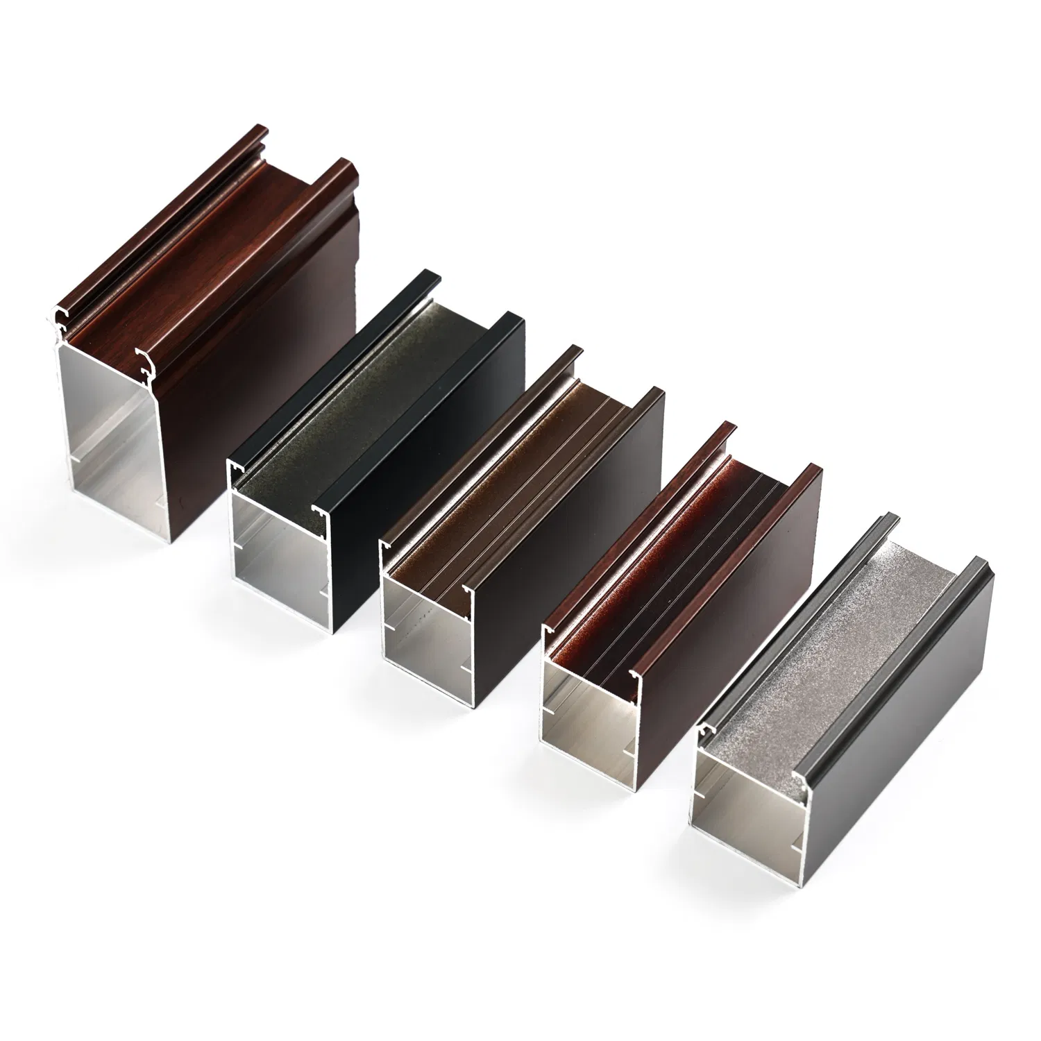 Customized Powder Coated Wood Grain Aluminium Extrusion Profiles for Windows and Doors